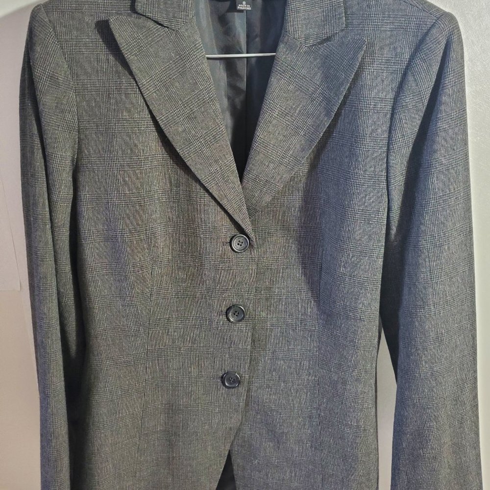Anne Klein Boxed Plaid Blazer, 8, Grey/Black